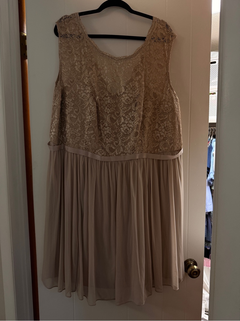 Lace & Chiffon Sleeveless Dress in Beige